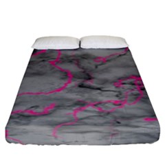 Marble Light Gray With Bright Magenta Pink Veins Texture Floor Background Retro Neon 80s Style Neon Colors Print Luxuous Real Marble Fitted Sheet (king Size) by genx