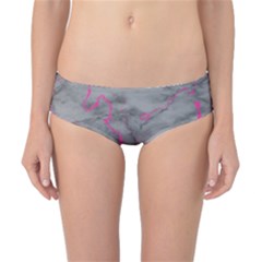Marble Light Gray With Bright Magenta Pink Veins Texture Floor Background Retro Neon 80s Style Neon Colors Print Luxuous Real Marble Classic Bikini Bottoms by genx