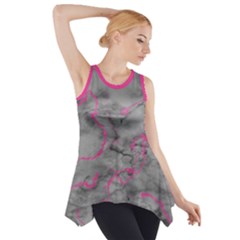 Marble Light Gray With Bright Magenta Pink Veins Texture Floor Background Retro Neon 80s Style Neon Colors Print Luxuous Real Marble Side Drop Tank Tunic by genx