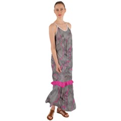 Marble Light Gray With Bright Magenta Pink Veins Texture Floor Background Retro Neon 80s Style Neon Colors Print Luxuous Real Marble Cami Maxi Ruffle Chiffon Dress by genx