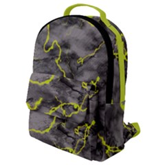 Marble Light Gray With Green Lime Veins Texture Floor Background Retro Neon 80s Style Neon Colors Print Luxuous Real Marble Flap Pocket Backpack (small) by genx