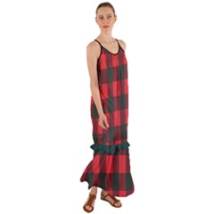 Canadian Lumberjack Red And Black Plaid Canada Cami Maxi Ruffle Chiffon Dress by Quebec