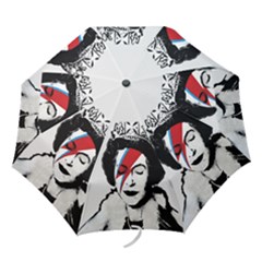 Banksy Graffiti Uk England God Save The Queen Elisabeth With David Bowie Rockband Face Makeup Ziggy Stardust Folding Umbrellas by snek