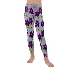 Purple Flower Kids  Lightweight Velour Leggings by HermanTelo