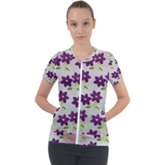 Purple Flower Short Sleeve Zip Up Jacket by HermanTelo