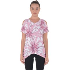 Pink Flowers Cut Out Side Drop Tee by Sobalvarro