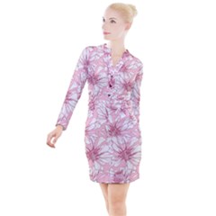 Pink Flowers Button Long Sleeve Dress by Sobalvarro