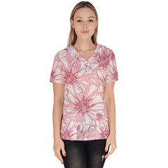 Pink Flowers Women s V-neck Scrub Top by Sobalvarro