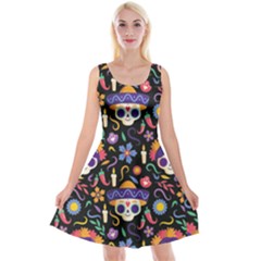 Dia De Los Muertos Reversible Velvet Sleeveless Dress by Sobalvarro