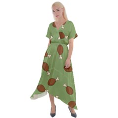 Turkey Leg Pattern - Thanksgiving Cross Front Sharkbite Hem Maxi Dress by Valentinaart