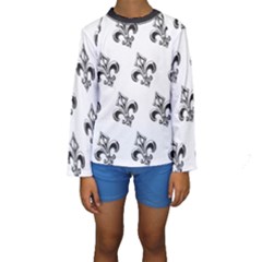 French France Fleur De Lys Metal Pattern Black And White Antique Vintage Kids  Long Sleeve Swimwear by Quebec