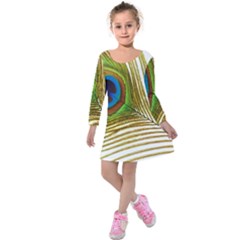 Peacock Feather Plumage Colorful Kids  Long Sleeve Velvet Dress by Sapixe