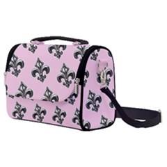 French France Fleur De Lys Metal Pattern Black And White Antique Vintage Pink And Black Rocker Satchel Shoulder Bag by Quebec