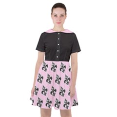 French France Fleur De Lys Metal Pattern Black And White Antique Vintage Pink And Black Rocker Sailor Dress by Quebec