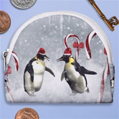 Funny Penguin In A Winter Landscape Horseshoe Style Canvas Pouch by FantasyWorld7