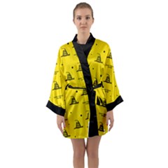 Gadsden Flag Don t Tread On Me Yellow And Black Pattern With American Stars Long Sleeve Satin Kimono by snek