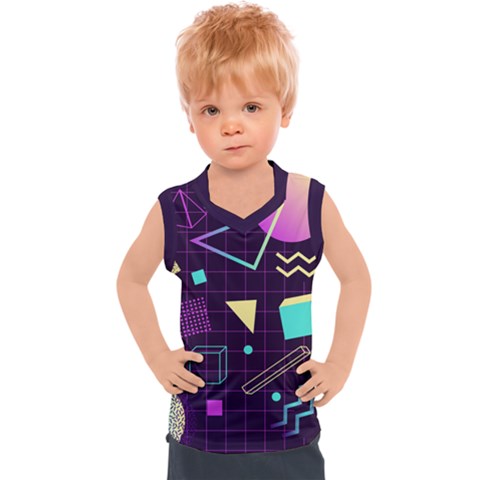 Retrowave Aesthetic Vaporwave Retro Memphis Pattern 80s Design 3d Geometric Shapes Kids  Mesh Tank Top by genx