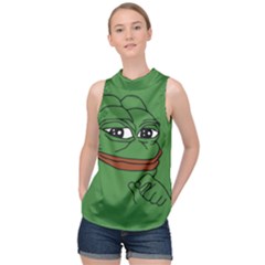 Pepe The Frog Smug Face With Smile And Hand On Chin Meme Kekistan All Over Print Green High Neck Satin Top by snek