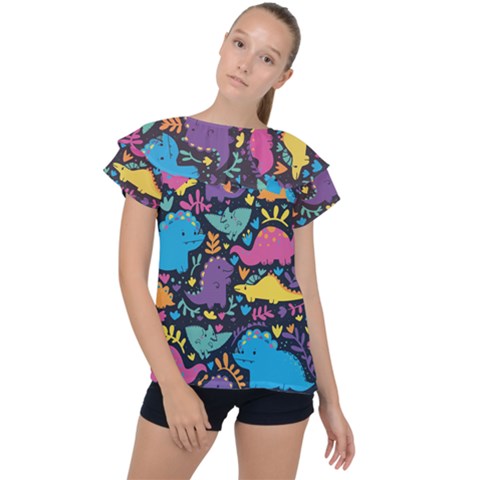 Dino Cute Ruffle Collar Chiffon Blouse by Mjdaluz