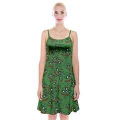 Pepe The Frog Perfect A-ok Handsign Pattern Praise Kek Kekistan Smug Smile Meme Green Background Spaghetti Strap Velvet Dress by snek