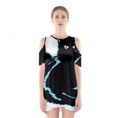 Black Cat & Halloween Skull Shoulder Cutout One Piece Dress by gothicandhalloweenstore
