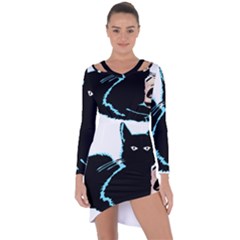 Black Cat & Halloween Skull Asymmetric Cut-out Shift Dress by gothicandhalloweenstore