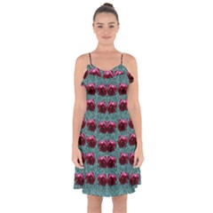 Forest Roses On Decorative Wood Ruffle Detail Chiffon Dress by pepitasart
