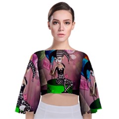 Cute Little Harlequin Tie Back Butterfly Sleeve Chiffon Top by FantasyWorld7