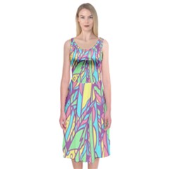 Feathers Pattern Midi Sleeveless Dress by Sobalvarro