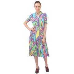 Feathers Pattern Keyhole Neckline Chiffon Dress by Sobalvarro