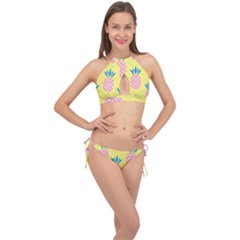 Summer Pineapple Seamless Pattern Cross Front Halter Bikini Set by Sobalvarro