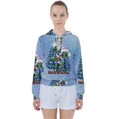 Merry Christmas, Funny Mushroom With Christmas Hat Women s Tie Up Sweat by FantasyWorld7