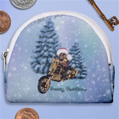 Merry Christmas, Funny Mouse On A Motorcycle With Christmas Hat Horseshoe Style Canvas Pouch by FantasyWorld7