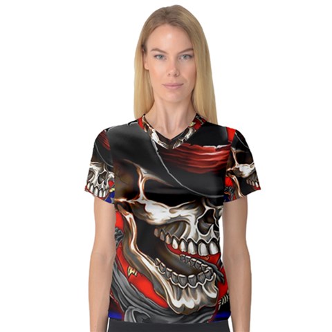 Confederate Flag Usa America United States Csa Civil War Rebel Dixie Military Poster Skull V-neck Sport Mesh Tee by Sapixe