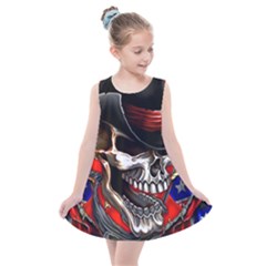 Confederate Flag Usa America United States Csa Civil War Rebel Dixie Military Poster Skull Kids  Summer Dress by Sapixe