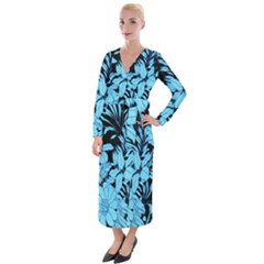 Blue Winter Tropical Floral Watercolor Velvet Maxi Wrap Dress by dressshop
