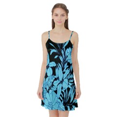Blue Winter Tropical Floral Watercolor Satin Night Slip by dressshop