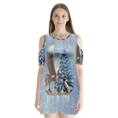 Merry Christmas, Funny Pegasus With Penguin Shoulder Cutout Velvet One Piece by FantasyWorld7