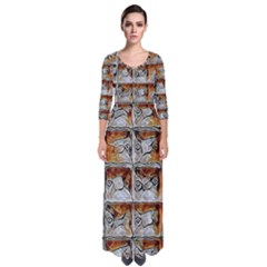 Bird Tile Quarter Sleeve Maxi Dress by MijizaCreations