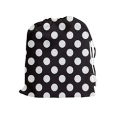 Black With White Polka Dots Drawstring Pouch (xl) by mccallacoulture