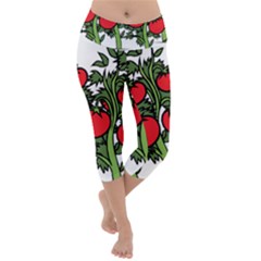Tomato Garden Vine Plants Red Lightweight Velour Capri Yoga Leggings by HermanTelo