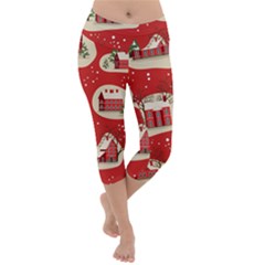 Christmas New Year Seamless Pattern Lightweight Velour Capri Yoga Leggings by Vaneshart