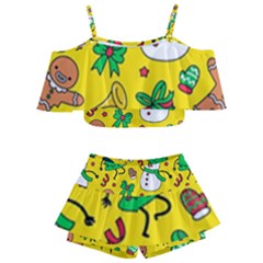 Funny Decoration Christmas Pattern Kids  Off Shoulder Skirt Bikini by Vaneshart