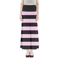 Black And Light Pastel Pink Large Stripes Goth Mime French Style Full Length Maxi Skirt by genx