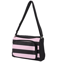 Black And Light Pastel Pink Large Stripes Goth Mime French Style Front Pocket Crossbody Bag by genx