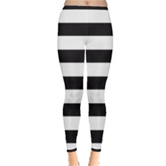 Black And White Large Stripes Goth Mime French Style Inside Out Leggings by genx