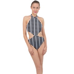 White Plaid Texture Halter Side Cut Swimsuit by Mariart