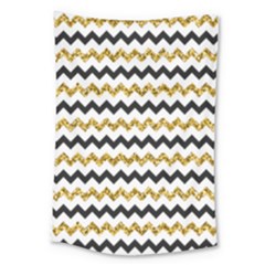 Black And Gold Glitters Zigzag Retro Pattern Golden Metallic Texture Large Tapestry by genx