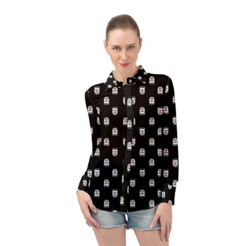 Sketchy Cartoon Ghost Drawing Motif Pattern Long Sleeve Chiffon Shirt by dflcprintsclothing