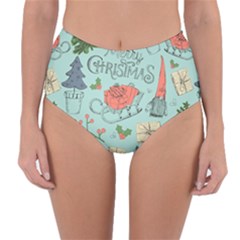 Vintage Christmas Pattern Reversible High-waist Bikini Bottoms by Vaneshart